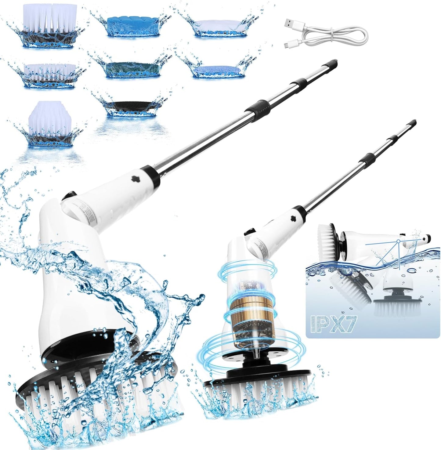 Airlovers Electric Spin Scrubber 2025 - Upgraded Power Scrubber with 3 Angle Adjustments & 8 Replaceable Brush Heads | Ideal for Floors & More