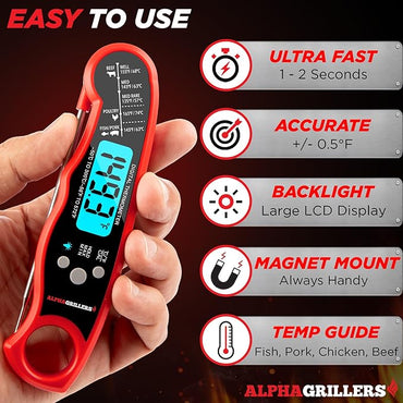 Alpha Grillers Meat Thermometer Digital - Instant Read Food Thermometer for Cooking and Grilling Gifts for Men Valentines Day Gifts for Him Her Mom Dad
