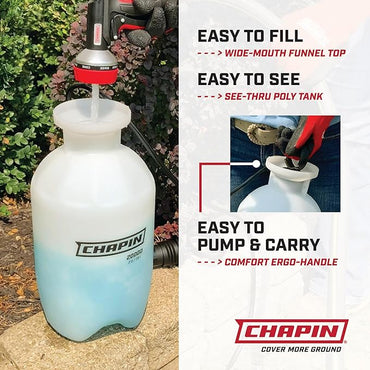 Chapin 20000 Made in USA 1 -Gallon Lawn and Garden Pump Pressured Sprayer, for Spraying Plants, Garden Watering, Weeds and Pests, Polypropylene, Translucent White - Cart Shape