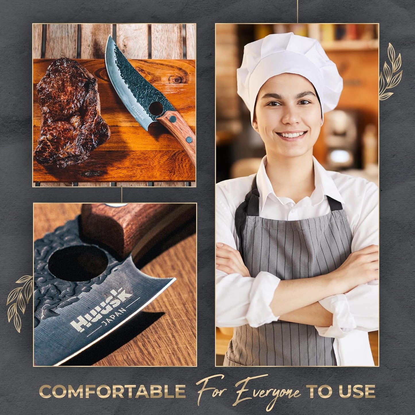 Huusk Chef Knife 11 inch, Kitchen Knive for Cutting, Boning, Chopping. Japanese Kitchen Knife Designed for Balance and Control, Blending Modern Style with Traditional Appeal. Meat Knife, Sharp Knives