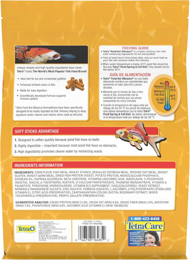 TetraPond Koi Vibrance Soft Sticks, Floating Pond Fish Food for Koi Fish and Ornamental Goldfish, 2.42 Pounds