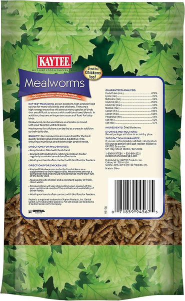 Kaytee Wild Bird Food Mealworms For Bluebirds, Wrens, Robins, Chickadees, Woodpeckers, Cardinals & Chickens, 3.5 Ounce