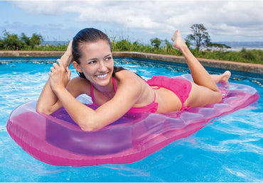 INTEX 18-Pocket Inflatable Pool Float Lounger with Pillow – 74" x 28" Raft for Adults – Suntanner Swimming Mat, Assorted Colors