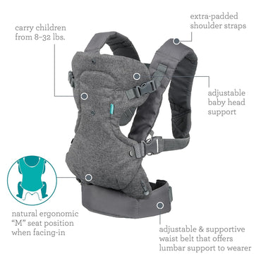 Flip 4-in-1 Convertible Baby Carrier – Ergonomic, Adjustable Carrier for Newborn to Toddler (8–32 lbs), Gray