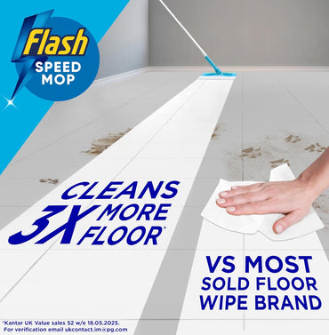 Flash Speedmop Floor Cleaner, Value Starter Kit, Cleans 3X More Floor Area*. (1 Handle, 8 Wet & 16 Dry Refills), Trap & Lock Daily Dirt, Grease & Grime Without Getting Down On Your Knees