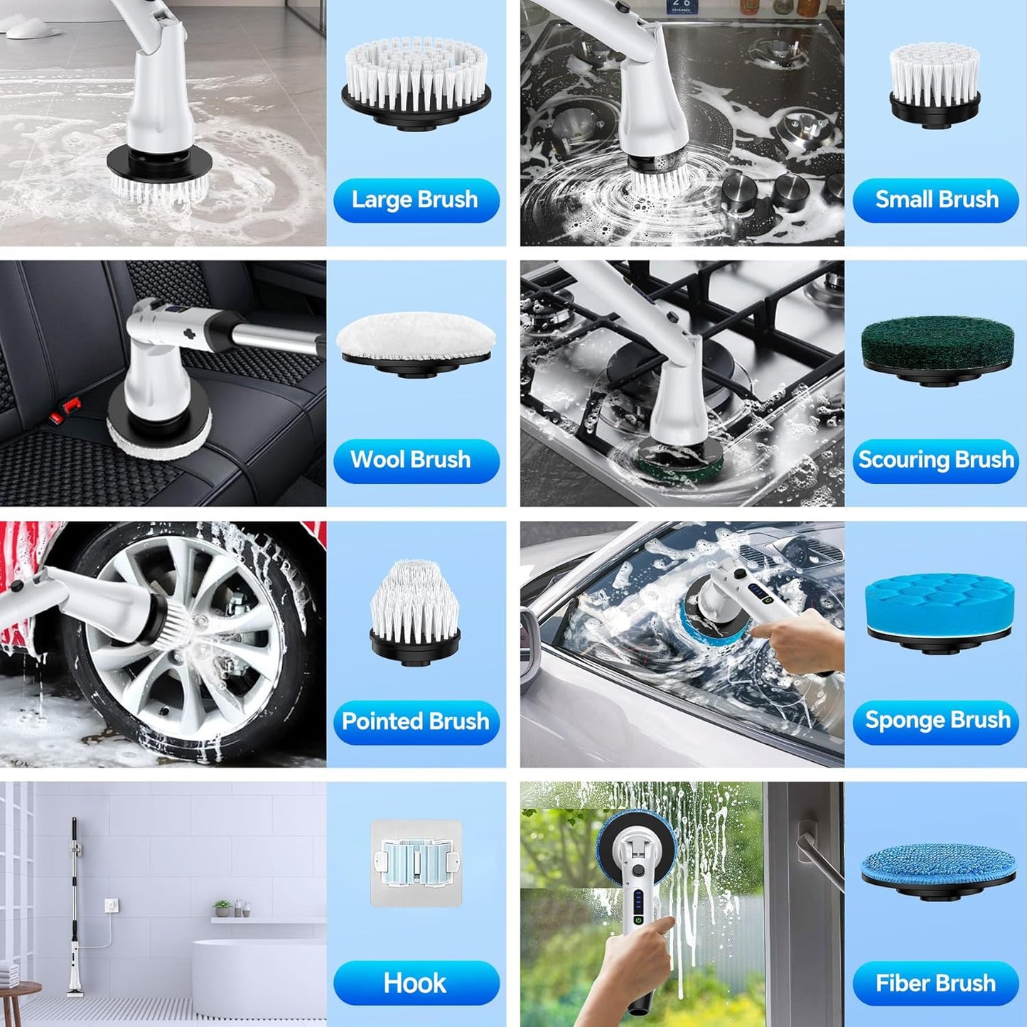 Airlovers Electric Spin Scrubber 2025 - Upgraded Power Scrubber with 3 Angle Adjustments & 8 Replaceable Brush Heads | Ideal for Floors & More