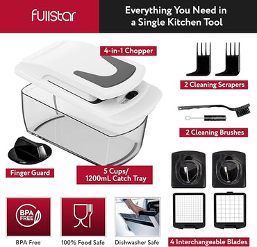 Fullstar Vegetable Chopper and Spiralizer - Food Chopper with Container, Fruit Slicer, Kitchen Gadgets & Accessories, Home Essentials (4 in 1, White)