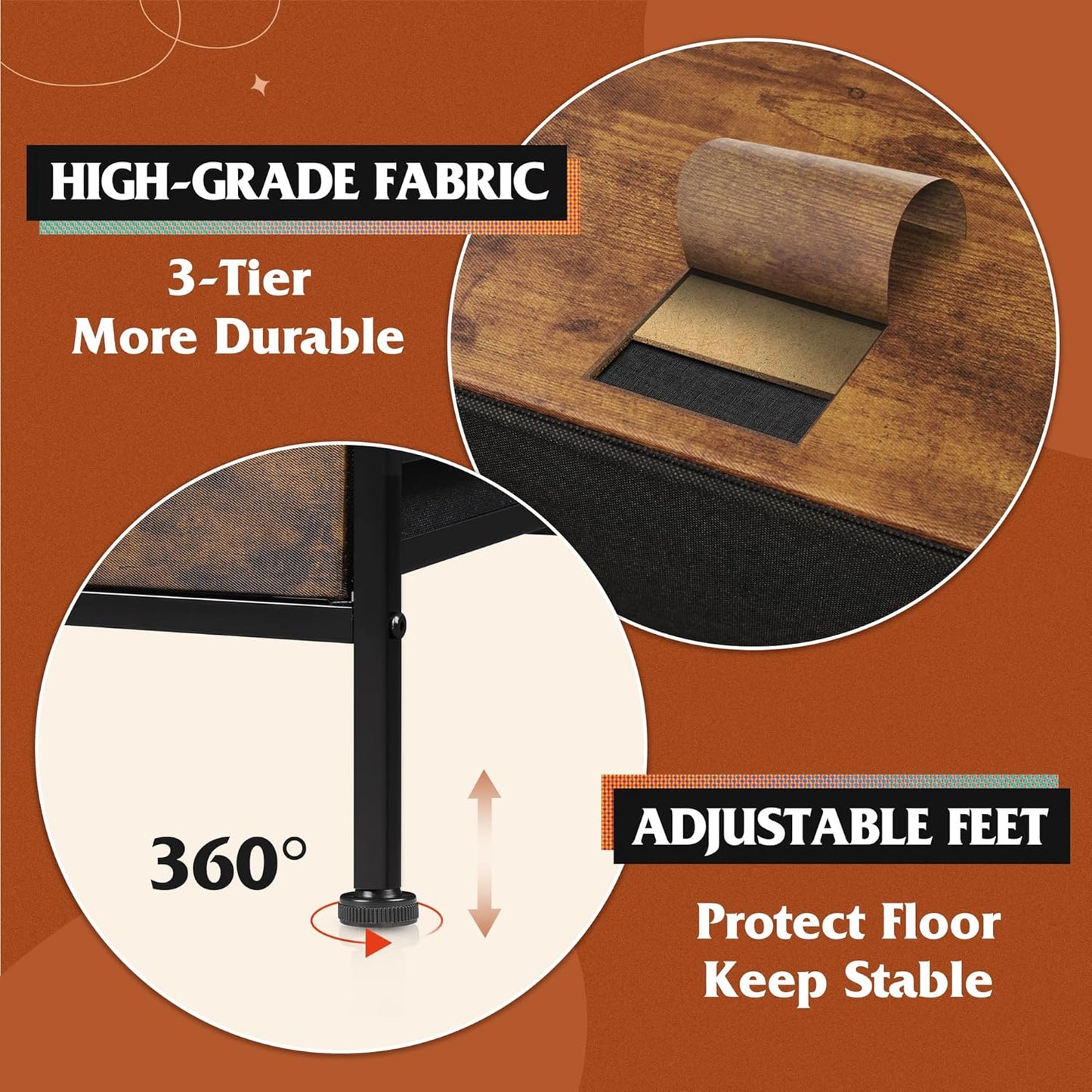 WLIVE Dresser for Bedroom with 6 Drawers, Wide Fabric Dresser TV Stand for 50 Inches TV, with Metal Frame, Wooden Top, Fabric Storage Dressers for Bedroom, Hallway, Entryway, Rustic Brown