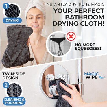 MAGIC WIPE® Bathroom Drying Cloth XXL - 2 Pack 40 x 60 cm Original All Purpose Microfibre Cleaning Cloth - Streak & Lint Free Cloth, Premium Quality Drying Towel for Bathrooms, Kitchen, Mirrors, Car