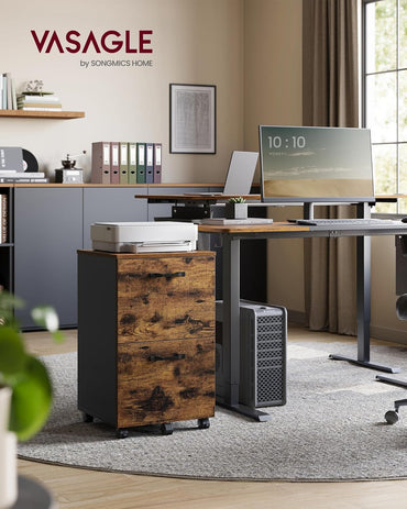 VASAGLE 2-Drawer File Cabinet, Small Rolling Filing Cabinet for Home Office, Printer Stand, for A4, Letter-Size Documents, 15.7 x 16.5 x 27.6 Inches, Rustic Brown and Ink Black UOFC040B01