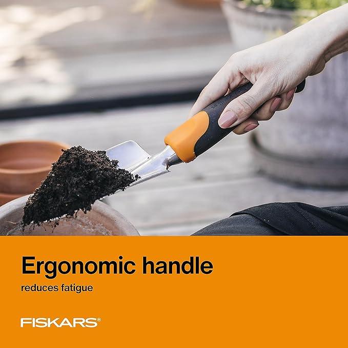 Fiskars Ergo Garden Trowel for Digging and Planting, Heavy Duty Gardening Hand Tool with Hanging Hole - Cart Shape