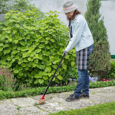 Mitclear Weed Remove Brush with Long Handle(53IN), Weed Remover Tool with V-shaped Wire Brush & Blade Scraper, Remove Weed & Moss from Block Paving Garden Path Patio Driveway (3 Brush Heads)