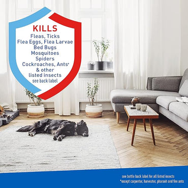 Flea & Tick Home Spray with Precor, Kills Fleas, Flea Eggs, Flea Larvae, Bed Bugs, Ticks, Ants, Cockroaches, Spiders, Mosquitoes And Many Other Listed Nuisance Pests In The Home, 24 Fl Oz