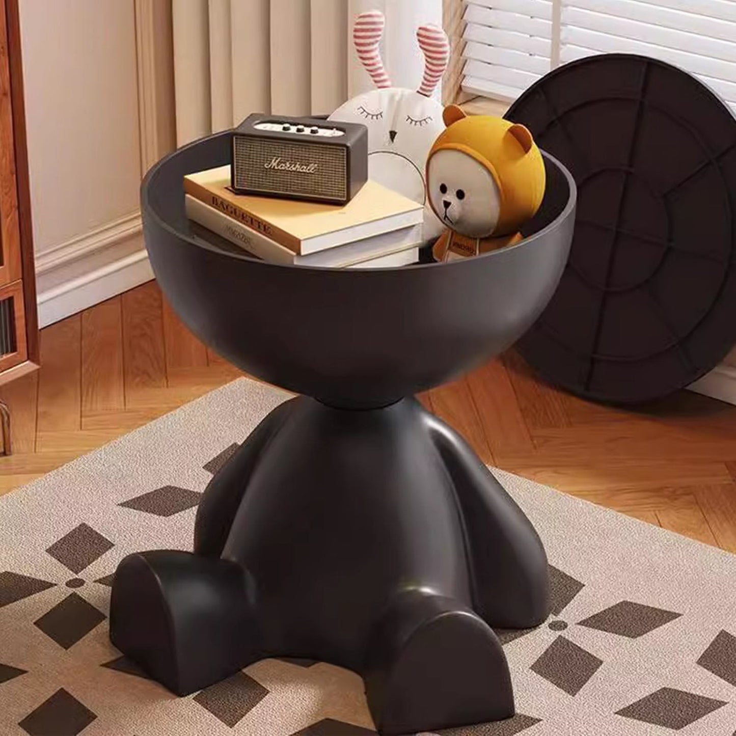 Mini Circle Side Table, Small Modern Bowl-Shaped Coffee Table, Sofa End Table Nightstand , Modern Bedside Home Decor for Living Room, Bedroom,Living Room (Black)
