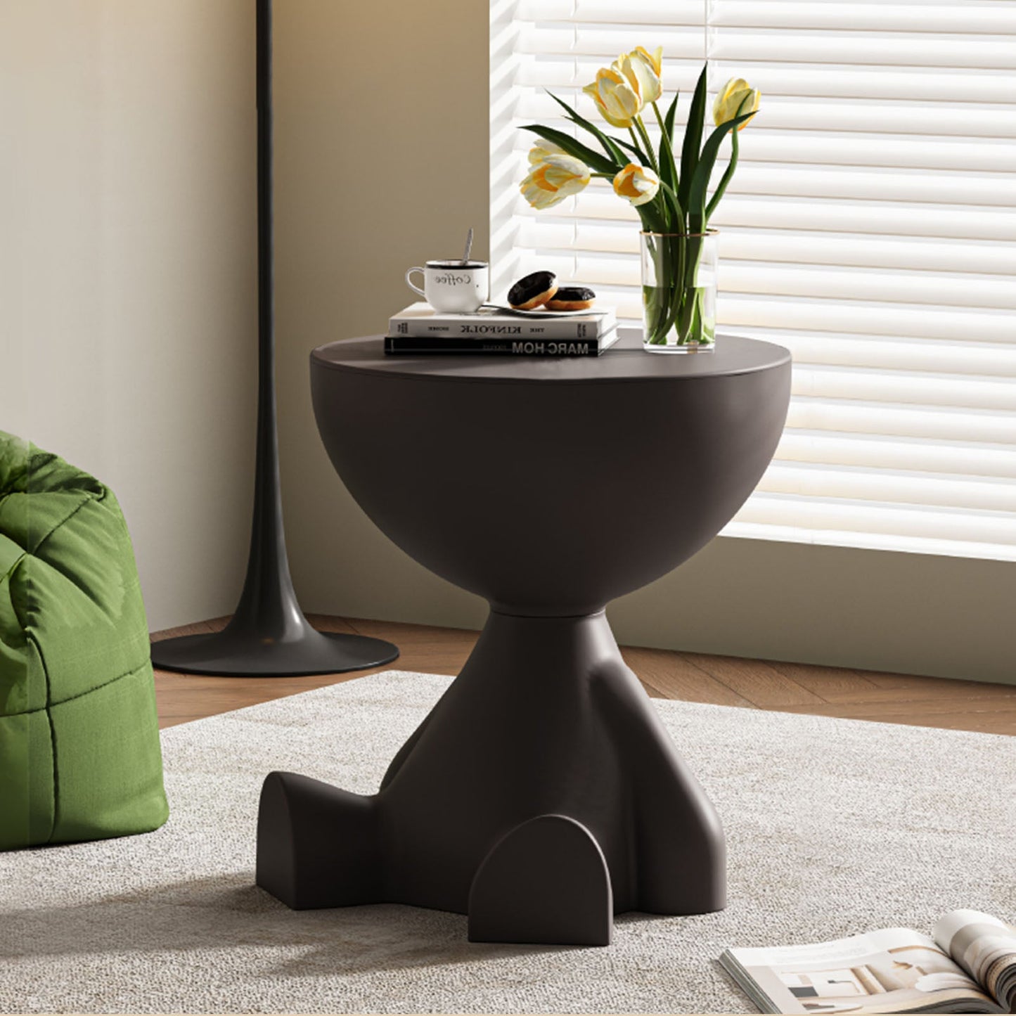 Mini Circle Side Table, Small Modern Bowl-Shaped Coffee Table, Sofa End Table Nightstand , Modern Bedside Home Decor for Living Room, Bedroom,Living Room (Black)