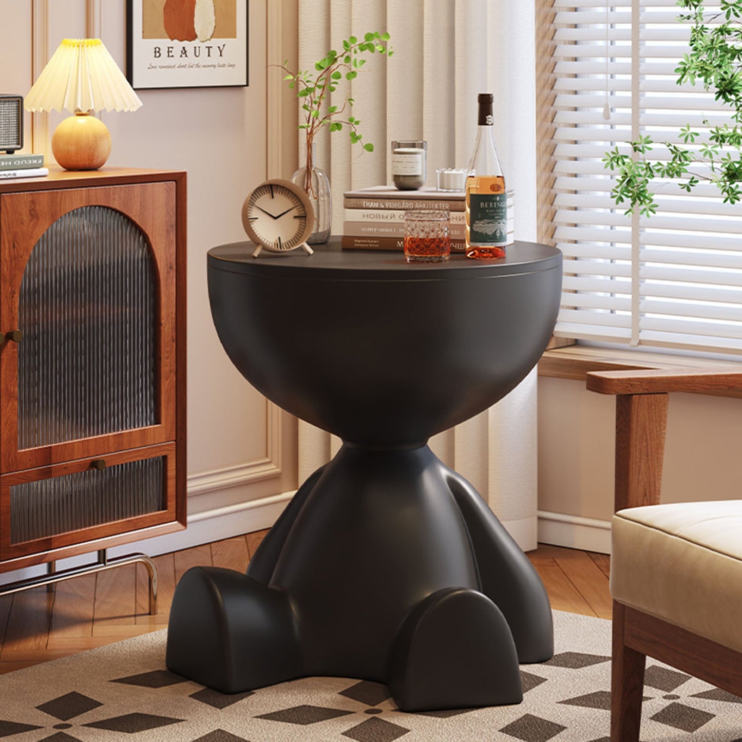 Mini Circle Side Table, Small Modern Bowl-Shaped Coffee Table, Sofa End Table Nightstand , Modern Bedside Home Decor for Living Room, Bedroom,Living Room (Black)