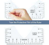 9Pcs Tshirt-Ruler Guide to Center Vinyl, Transparent V-Neck/Round PVC Ruler for Alignment, Heat Press, Children Youth Adult, Front and Back Measurement (10in)