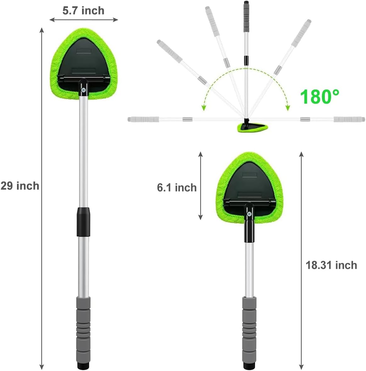XINDELL 29-inch Windshield Cleaner Tool – Car Interior Window Cleaning Kit with Extended Long Handle & 4 Microfiber Pads, Auto Wiper Windshield Brush for Car, Trucks, SUVs, RVs & Home