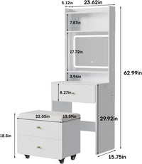 Vabches Make Up Vanity Desk with Mirror and Lights, White Vanity Table Set with Charger Station,Girls Small Vanity and Storage Chair
