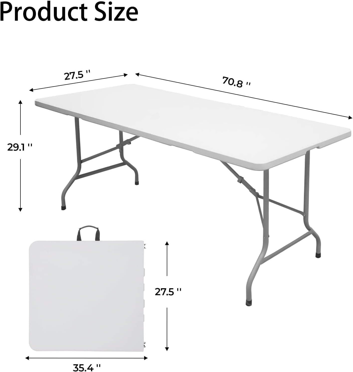 6ft Folding Table - Heavy Duty Portable Table for Parties, Camping & BBQs, Folds in Half for Easy Storage, No Assembly Required, White