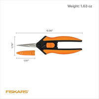 Fiskars Micro-Tip Pruning Snips - 6" Garden Shears with Sheath and Comfort Grip - Sharp Steel Blades - Quality Pruning Shears for Plants in Grow Tents and Hydroponics - Garden Tools - Cart Shape