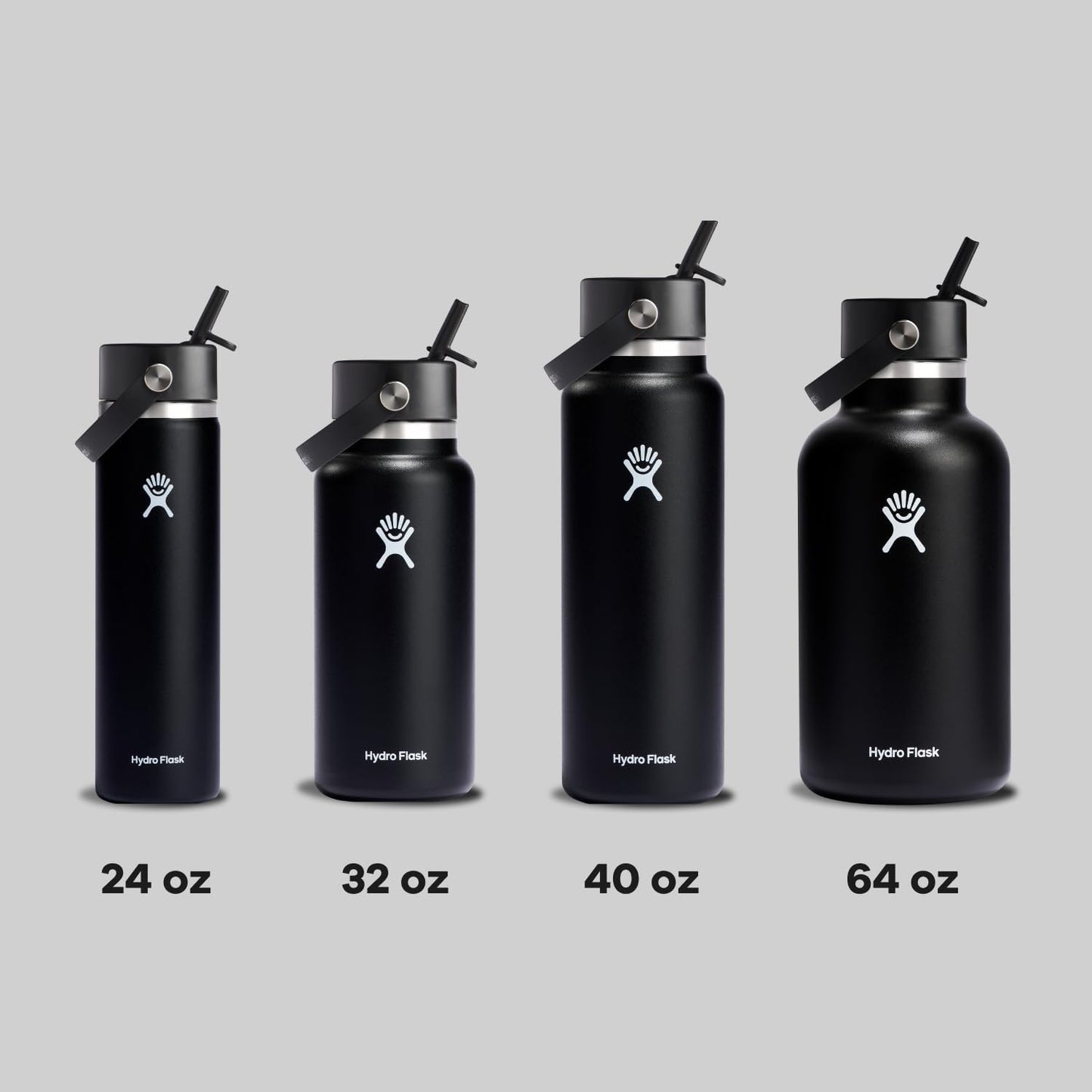 Hydro Flask Water Bottle - Insulated Stainless Steel - Wide Straw Lid, Non Spill, Leakproof in 32 Oz Black