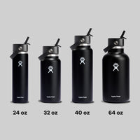 Hydro Flask Water Bottle - Insulated Stainless Steel - Wide Straw Lid, Non Spill, Leakproof in 32 Oz Black