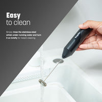 Keplin Handheld Milk Frother - Stainless Steel Electric Whisk - Portable Battery-Operated Coffee Frother for Lattes, Matcha, Protein Shakes - Ergonomic, Compact, Easy to Clean (Black)