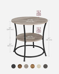 VASAGLE Side Table, 2-Tier Round End Table, Nightstand with Steel Frame for Small Spaces, Living Room, Bedroom, Heather Greige and Ink Black