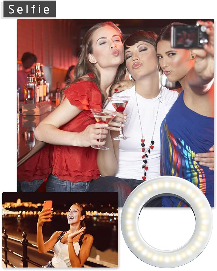 XINBAOHONG Selfie Ring Light Rechargeable Portable Clip-on Selfie Fill Light with 40 LED for Smart Phone Photography, Camera Video, Girl