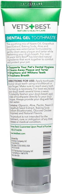 Vet's Best Dog Toothpaste & Dog Toothbrush, Dental Kit, Plaque Remover for Teeth, Whitens Teeth, Freshens Canine Breath, Veterinarian Formula, Finger Toothbrush Included