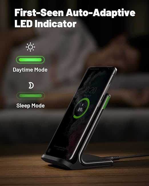 INIU Wireless Charger, 15W Fast Qi Certified Wireless Charging Station with Sleep-Friendly Adaptive Light Compatible with iPhone 17 16 15 14 13 12 Pro Max Samsung Galaxy S25 S24 S23 Note 20 Google etc