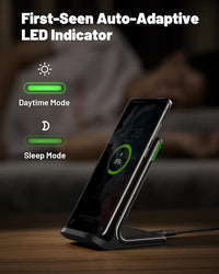 INIU Wireless Charger, 15W Fast Qi Certified Wireless Charging Station with Sleep-Friendly Adaptive Light Compatible with iPhone 17 16 15 14 13 12 Pro Max Samsung Galaxy S25 S24 S23 Note 20 Google etc