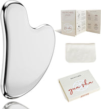 Rena Chris Stainless Steel Gua Sha, Metal Gua Sha for Jawline Sculpting and Puffiness Reducing, Facial Massage Tool, Skin Care Gift (Silver)