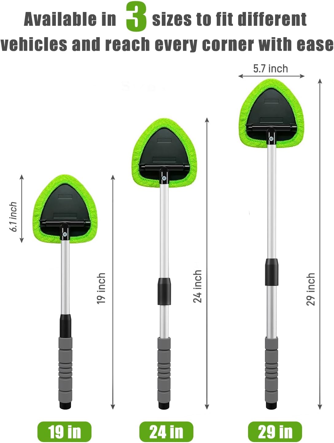 XINDELL 29-inch Windshield Cleaner Tool – Car Interior Window Cleaning Kit with Extended Long Handle & 4 Microfiber Pads, Auto Wiper Windshield Brush for Car, Trucks, SUVs, RVs & Home