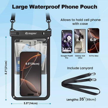 Large Waterproof Phone Pouch Bag - 2 Pack Waterproof Phone Case for iPhone 16 15 14 Pro Max Galaxy S25 S24 Ultra, IPX8 Cellphone Water Protector Pouch Beach Essentials Travel Must Haves