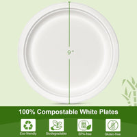 100% Compostable 5X Stronger Round 9-Inch  125 Count & 10-Inch 150Count  Paper Plates| Disposable Biodegradable Bagasse Microwave-Safe, Soak-Proof, Cut & Leak Resistant Plates For Everyday Meals BBQs & Parties