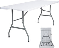 6ft Folding Table - Heavy Duty Portable Table for Parties, Camping & BBQs, Folds in Half for Easy Storage, No Assembly Required, White