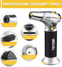 TBTeek Blow Torch, Fit All Tanks Kitchen Blow Torch with Safety Lock & Adjustable Flame for Cooking, BBQ, Baking, Brulee, Creme, DIY Soldering(Butane Not Included)