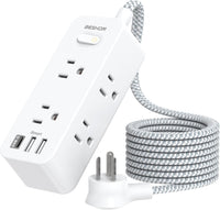 Power Strip Surge Protector, BESHON 5Ft Extension Cord, 6 Outlets with 3 USB Ports(1 USB C Outlet), 3-Side Outlet Extender, Wall Mount, Compact for Travel, Home, School, College Dorm Room and Office