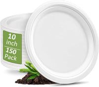 100% Compostable 5X Stronger Round 9-Inch  125 Count & 10-Inch 150Count  Paper Plates| Disposable Biodegradable Bagasse Microwave-Safe, Soak-Proof, Cut & Leak Resistant Plates For Everyday Meals BBQs & Parties