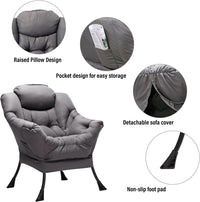 Welnow Lazy Chair with Ottoman, Modern Lounge Accent Chair with Armrests and a Side Pocket, Leisure Sofa Armchair, Reading Armchair with Footrest for Small Space, Dark Grey