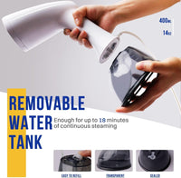 Rolipo Clothes Steamer, Handheld Garment Steamer for Clothes, 30g/min Powerful Steam, 400ml Water Tank, 2.1m Cord, Portable Steamer for Home, Travel and Office