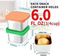 6Pack 6oz Stainless Steel Snack Containers for Kids, Easy Open Leak Proof Metal Toddler Snack Containers with Silicone Lids, Stackable Metal Toddler Lunch Box for Daycare, School and Travel