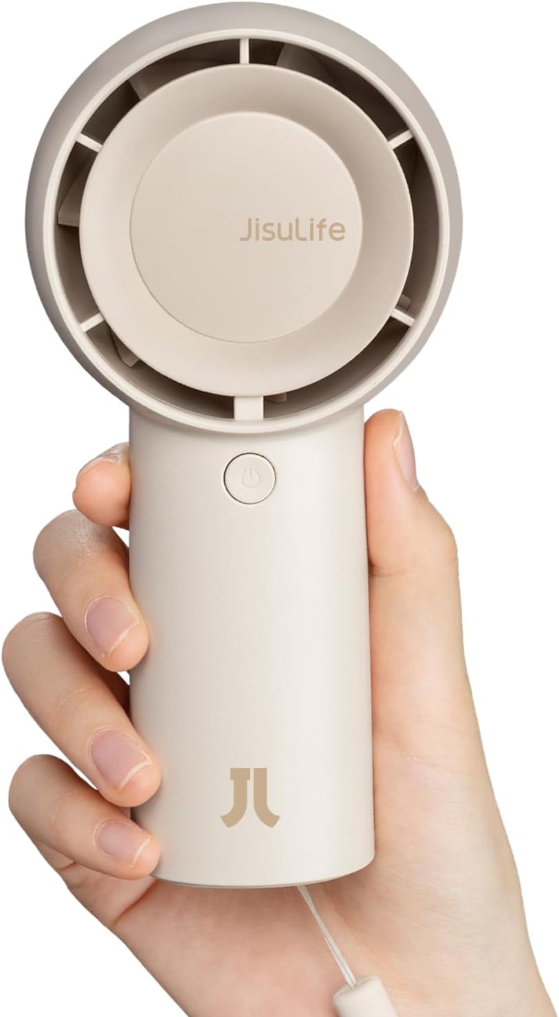 JISULIFE Handheld Turbo Fan [16H Max Cooling Time] Mini Portable Hand, 4000mAh USB Rechargeable Personal, Battery Operated Pocket Fan with 5 Speeds for Travel/Outdoor/Home/Office - Brown