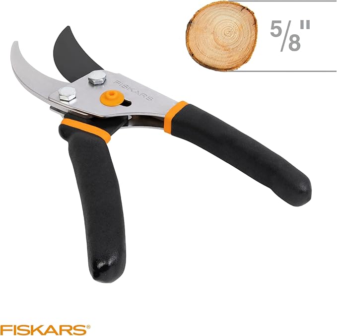 Fiskars Bypass Pruning Shears, 5/8-Inch Cut Capacity Garden Clippers, Gardening Scissors with Sharp, Rust Resistant Steel Blade - Cart Shape