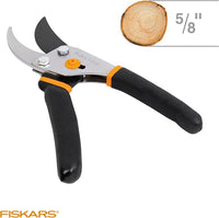 Fiskars Bypass Pruning Shears, 5/8-Inch Cut Capacity Garden Clippers, Gardening Scissors with Sharp, Rust Resistant Steel Blade - Cart Shape