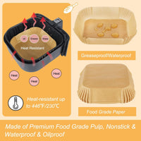 BYKITCHEN Air Fryer Parchment Paper Liner, 50PCS Square Air Fryer Liners Disposable, Greaseproof Paper, Compatible with COSORI, Ninja, Tefal, Russell Hobbs Fryers