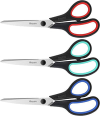 3-Pack 8" Heavy Duty Scissors with Ultra Sharp Blades and Comfort Grip Handles - For Office, Home, School, Sewing, and Crafts