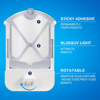 2 Flying Insect Traps & 2 Cartridges - Compatible with M364A Refill - Plug in Fruit Fly Trap for Indoor - Bug Catcher for Gnats, House & Fruit Flies - Use in Any Room (2 Device & 2 Cartridges)